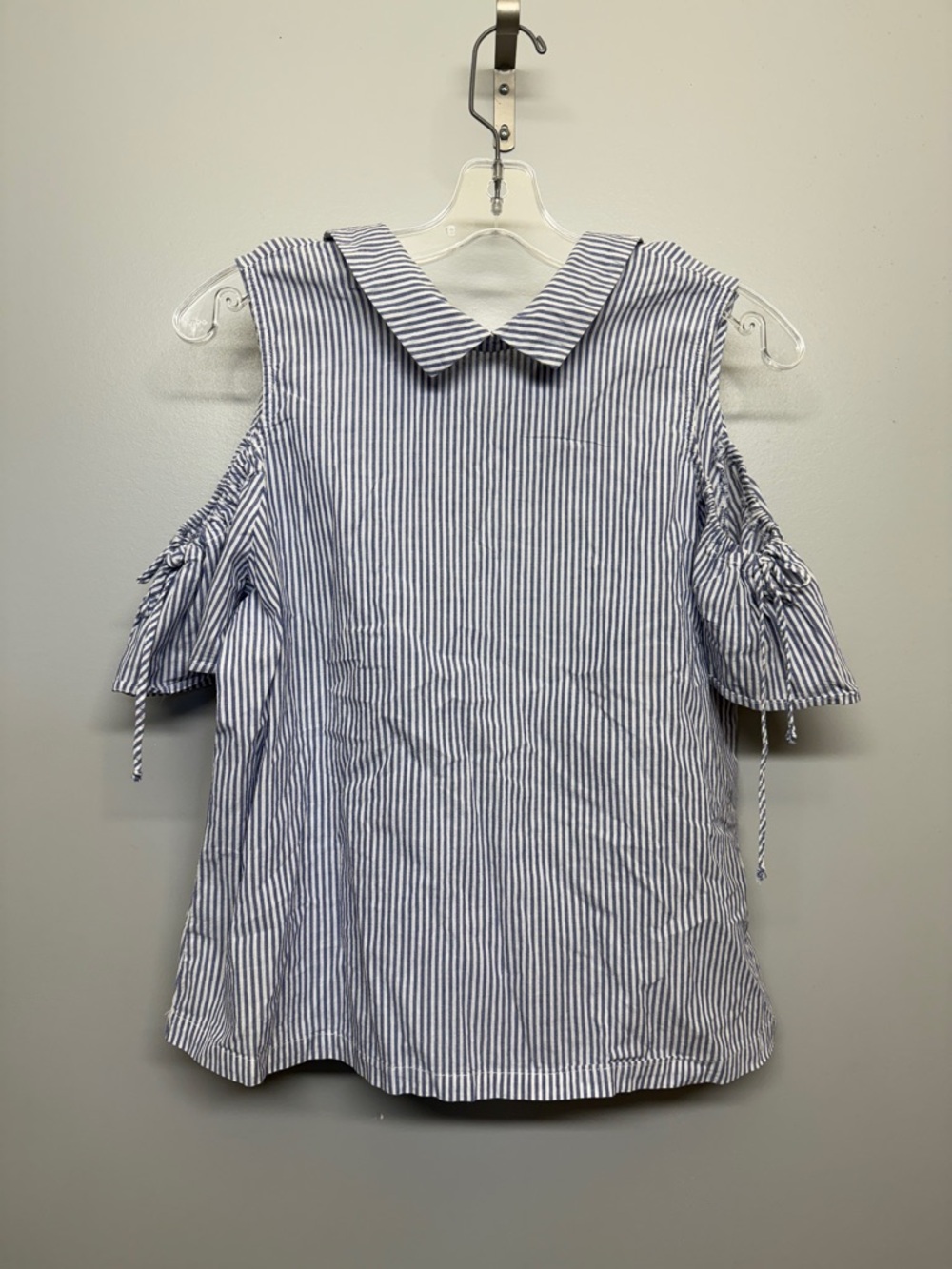 Anthropologie Twine & String Blue and White Striped Cold Shoulder Blouse